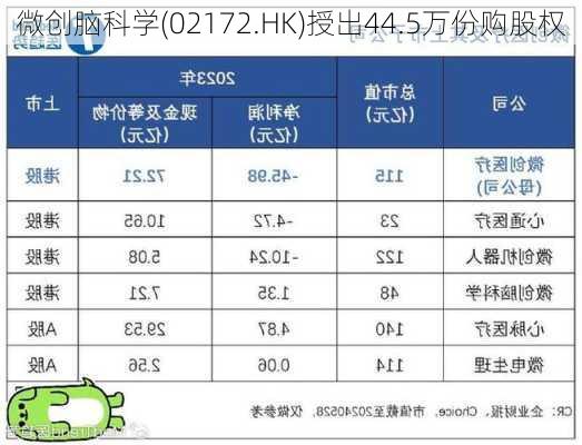 微创脑科学(02172.HK)授出44.5万份购股权