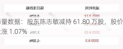 海量数据：股东陈志敏减持 61.80 万股，股价上涨 1.07%