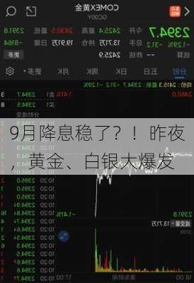 9月降息稳了？！昨夜，黄金、白银大爆发