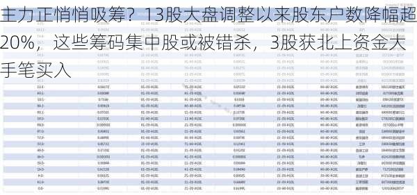 主力正悄悄吸筹？13股大盘调整以来股东户数降幅超20%，这些筹码集中股或被错杀，3股获北上资金大手笔买入