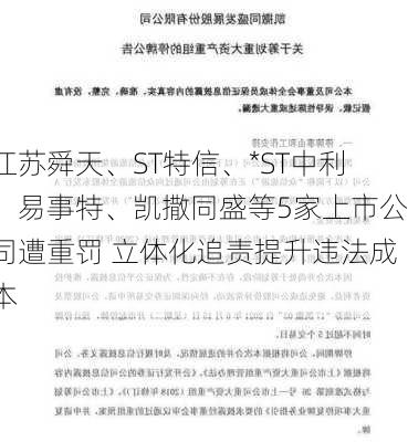 江苏舜天、ST特信、*ST中利、易事特、凯撒同盛等5家上市公司遭重罚 立体化追责提升违法成本