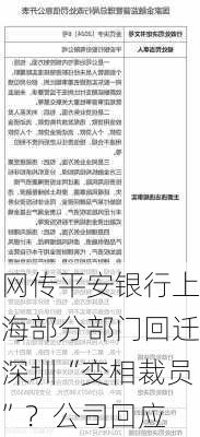 网传平安银行上海部分部门回迁深圳“变相裁员”？公司回应