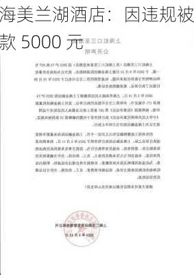 上海美兰湖酒店：因违规被罚款 5000 元