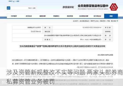 涉及资管新规整改不实等问题 两家头部券商私募资管业务被罚