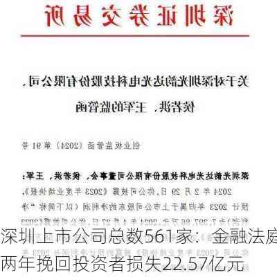 深圳上市公司总数561家：金融法庭两年挽回投资者损失22.57亿元