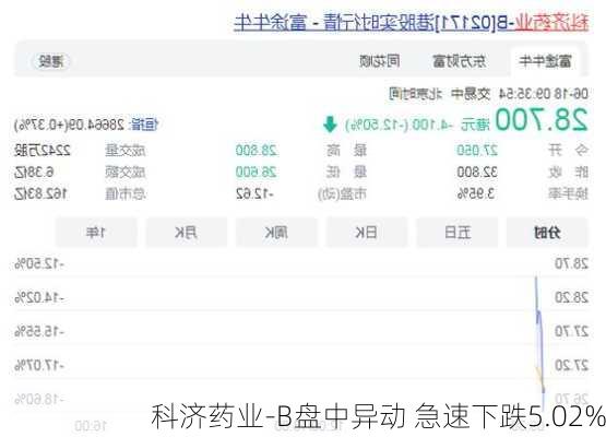 科济药业-B盘中异动 急速下跌5.02%