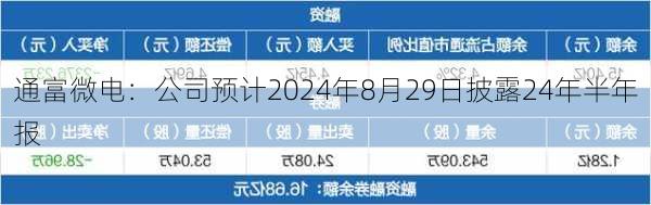 通富微电：公司预计2024年8月29日披露24年半年报