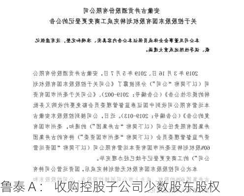 鲁泰Ａ： 收购控股子公司少数股东股权