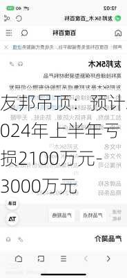 友邦吊顶：预计2024年上半年亏损2100万元-3000万元