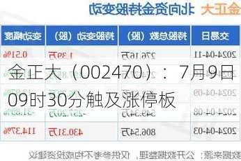 金正大（002470）：7月9日09时30分触及涨停板