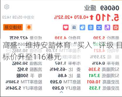 高盛：维持安踏体育“买入”评级 目标价升至116港元