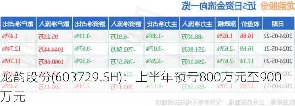 龙韵股份(603729.SH)：上半年预亏800万元至900万元