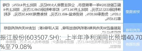 振江股份(603507.SH)：上半年净利润同比预增40.70%至79.08%