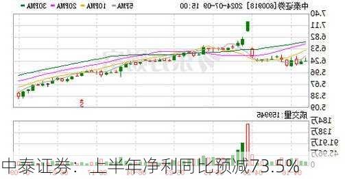 中泰证券：上半年净利同比预减73.5%