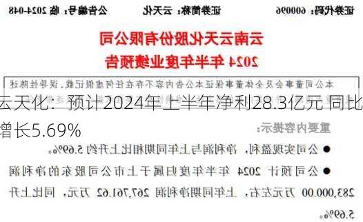 云天化：预计2024年上半年净利28.3亿元 同比增长5.69%