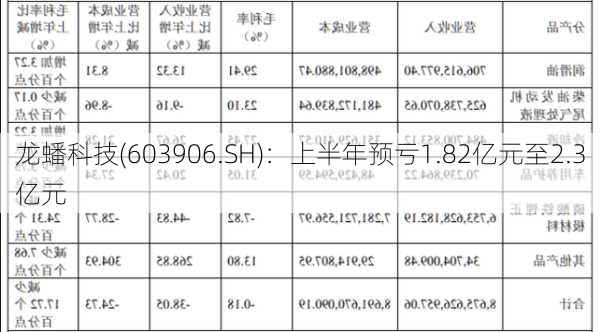 龙蟠科技(603906.SH)：上半年预亏1.82亿元至2.3亿元