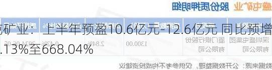 盛屯矿业：上半年预盈10.6亿元-12.6亿元 同比预增546.13%至668.04%