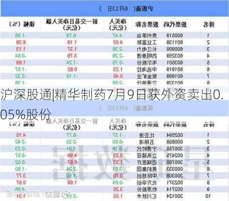 沪深股通|精华制药7月9日获外资卖出0.05%股份