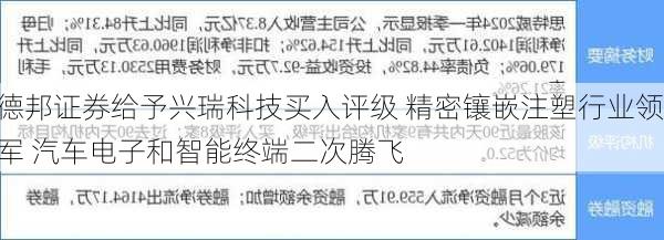 德邦证券给予兴瑞科技买入评级 精密镶嵌注塑行业领军 汽车电子和智能终端二次腾飞