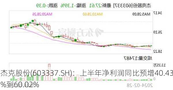 杰克股份(603337.SH)：上半年净利润同比预增40.43%到60.02%