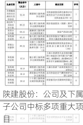 陕建股份：公司及下属子公司中标多项重大项目