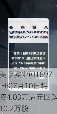 美亨实业(01897.HK)7月10日耗资4.03万港元回购10.2万股