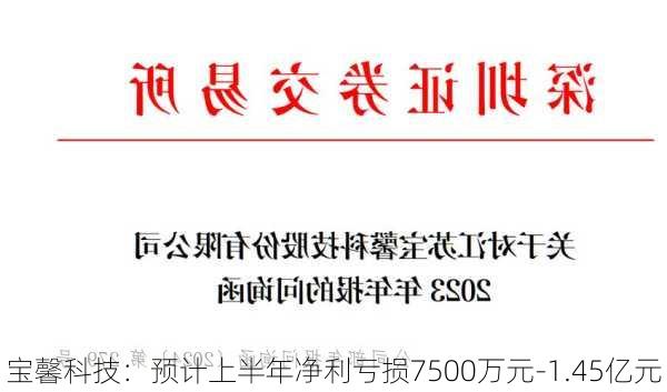 宝馨科技：预计上半年净利亏损7500万元-1.45亿元