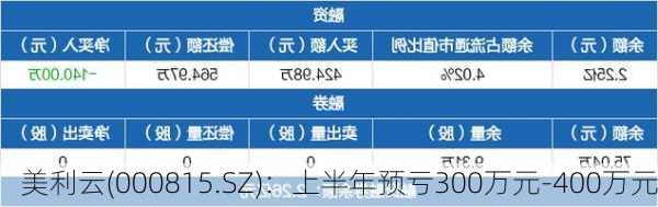 美利云(000815.SZ)：上半年预亏300万元-400万元