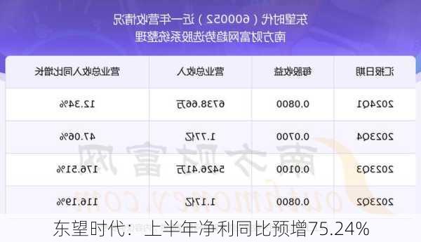 东望时代：上半年净利同比预增75.24%