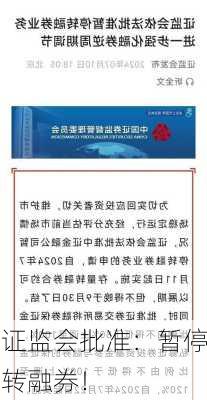 证监会批准：暂停转融券！