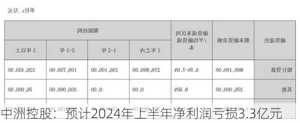 中洲控股：预计2024年上半年净利润亏损3.3亿元