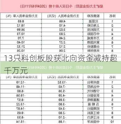 13只科创板股获北向资金减持超千万元