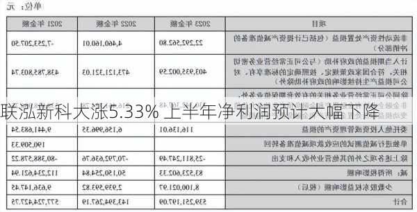 联泓新科大涨5.33% 上半年净利润预计大幅下降