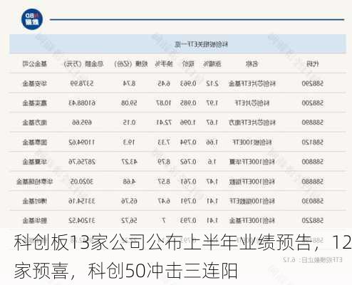 科创板13家公司公布上半年业绩预告，12家预喜，科创50冲击三连阳