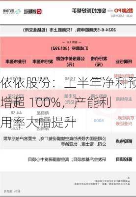 依依股份：上半年净利预增超 100%，产能利用率大幅提升