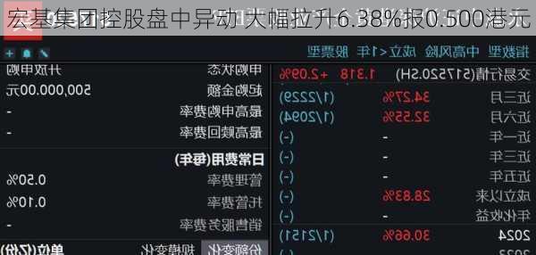 宏基集团控股盘中异动 大幅拉升6.38%报0.500港元