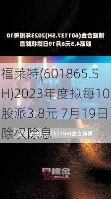 福莱特(601865.SH)2023年度拟每10股派3.8元 7月19日除权除息