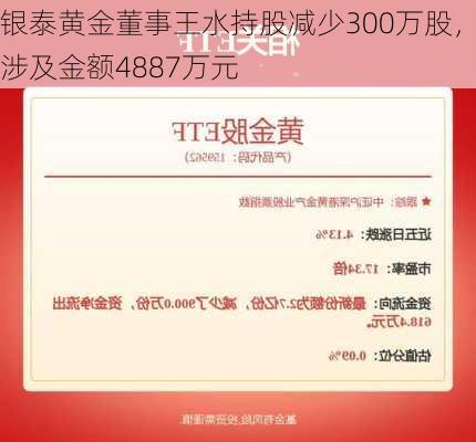 银泰黄金董事王水持股减少300万股，涉及金额4887万元