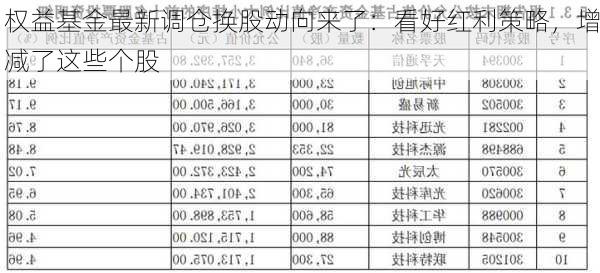 权益基金最新调仓换股动向来了：看好红利策略，增减了这些个股