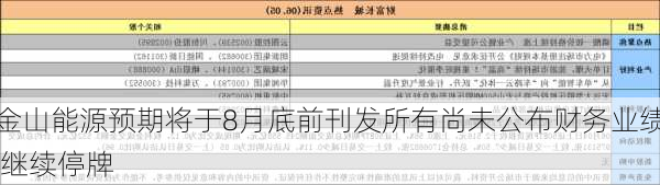 金山能源预期将于8月底前刊发所有尚未公布财务业绩 继续停牌