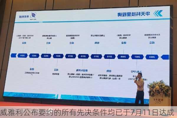 威雅利公布要约的所有先决条件均已于7月11日达成