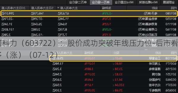 阿科力（603722）：股价成功突破年线压力位-后市看多（涨）（07-12）