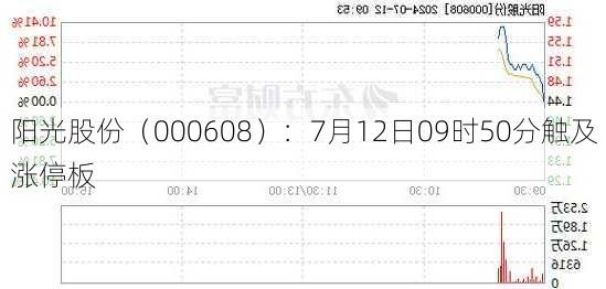 阳光股份（000608）：7月12日09时50分触及涨停板