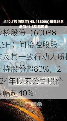 杉杉股份（600884.SH）间接控股股东及其一致行动人质押所持股份超80%，2024年以来公司股份跌幅超40%