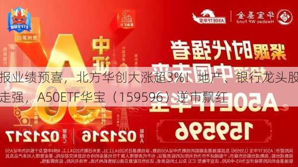 中报业绩预喜，北方华创大涨超3%！地产、银行龙头股携手走强，A50ETF华宝（159596）逆市飘红