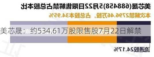 美芯晟：约534.61万股限售股7月22日解禁