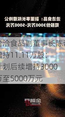 洽洽食品副董事长陈奇增持11.11万股：计划后续增持3000万至5000万元