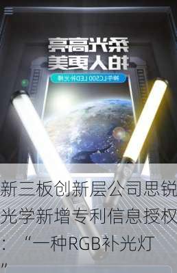 新三板创新层公司思锐光学新增专利信息授权：“一种RGB补光灯”