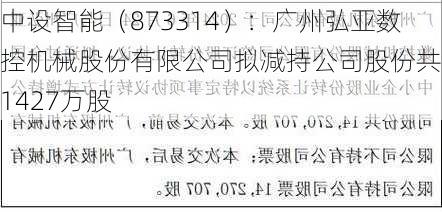 中设智能（873314）：广州弘亚数控机械股份有限公司拟减持公司股份共约1427万股