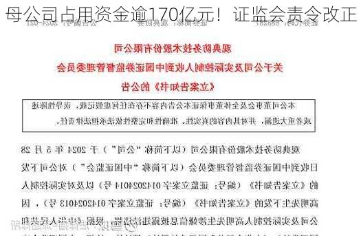 母公司占用资金逾170亿元！证监会责令改正